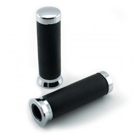 Puños "Piel negra y punta cromada" 22mm (7/8") Puños "Piel negra y punta cromada" 22mm (7/8")